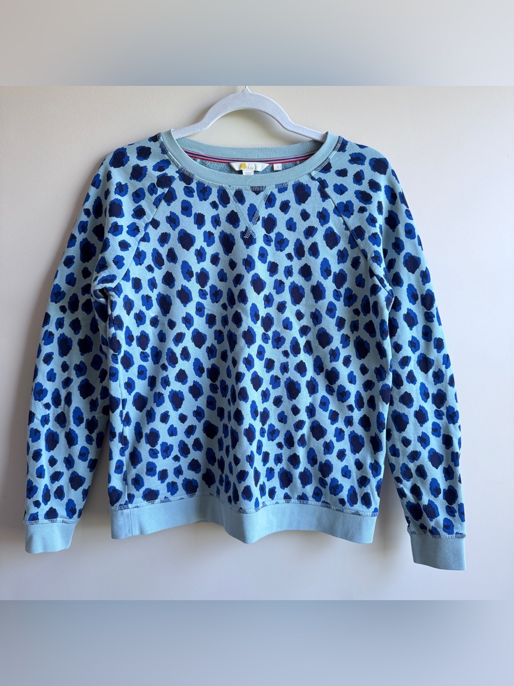 Boden Blue Leopard Print Crewneck Sweater